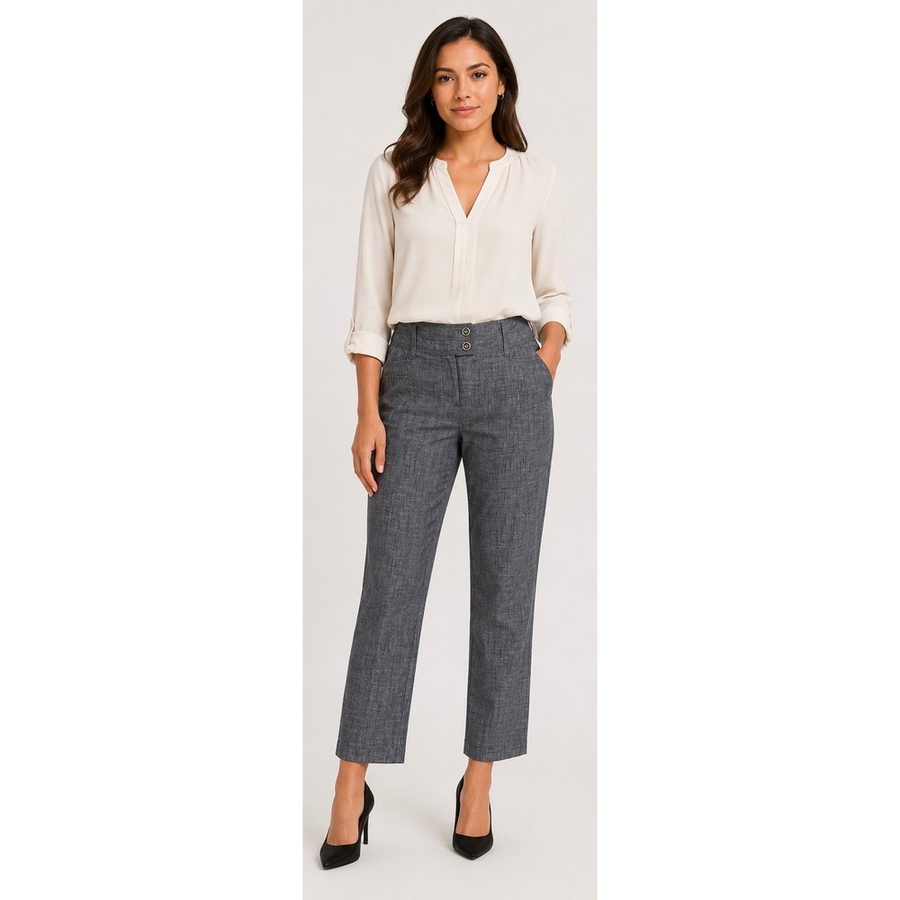 Christopher & Banks Blue Crosshatch Ankle Pants Straight Leg Trousers Size 4